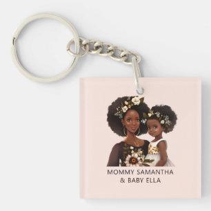 Porte-clefs Maman et fille noire personnalisée (18 ans)