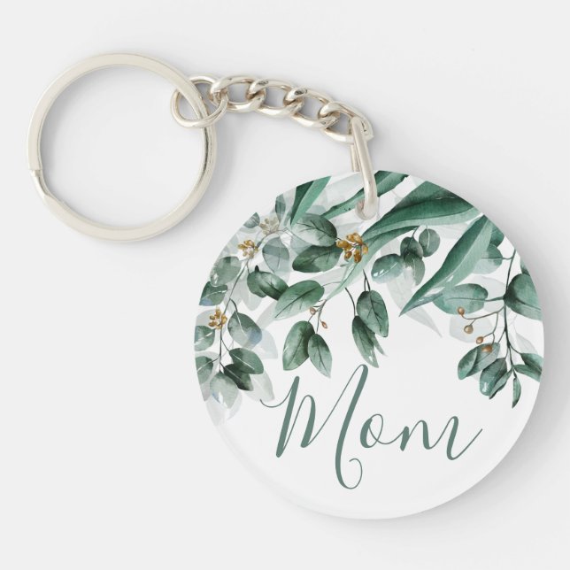 Porte-clefs Maman Eucalyptus Feuillage d'aquarelle moderne Pho (Devant)