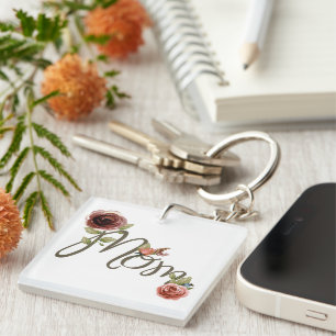 Porte-clefs Maman Féminine Aquarelle Roses Rose Pâle Fête des