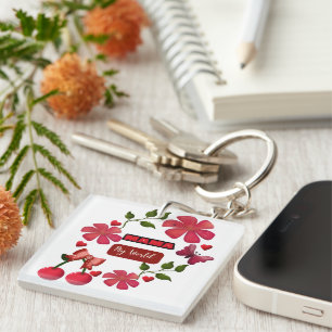Porte-clefs Maman Mignonne Design Floral Cerises Cœurs Monde  