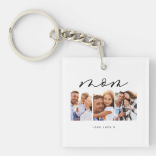 Porte-clefs maman mignonne script moderne multi photo cadeau