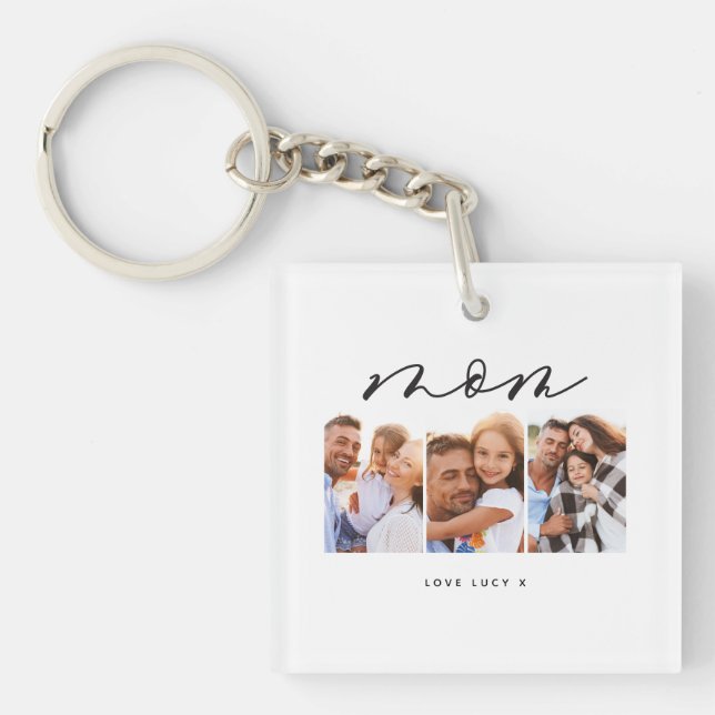 Porte-clefs maman mignonne script moderne multi photo cadeau (Devant)
