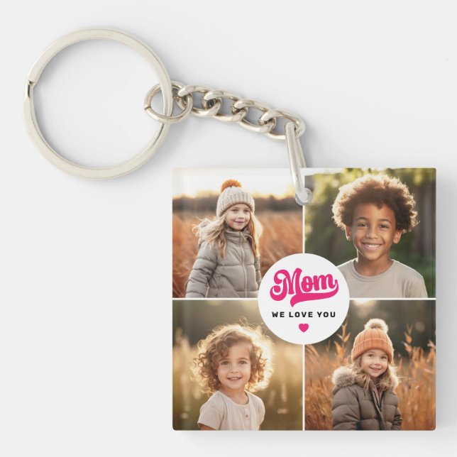 Porte-clefs Maman nous t'aimons coeur mère photo de jour (Devant)