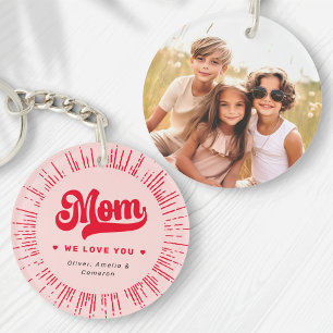 Porte-clefs Maman nous t'aimons coeur photo rose rouge mère jo
