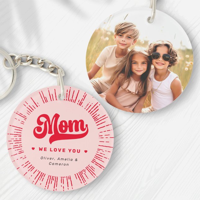 Porte-clefs Maman nous t'aimons coeur photo rose rouge mère jo (Mom we love you photo hearts pink red mothers day keychain)