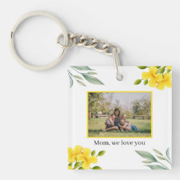Porte-clefs Maman nous t'aimons photo florale jaune