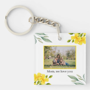 Porte-clefs Maman nous t'aimons photo florale jaune