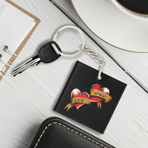 Porte-clefs Maman Papa Red Hearts Tattoo