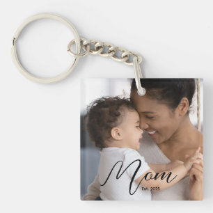 Porte-clefs Maman personnalisée Écriture moderne Photo