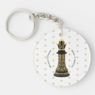 Porte-clefs MAMAN Reine de ma vie, Écriture Dorée Échecs Noirs
