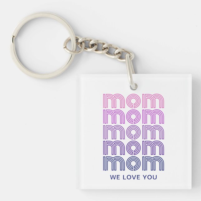 Porte-clefs Maman | Style Disco rose et violet Texte et photo (Devant)