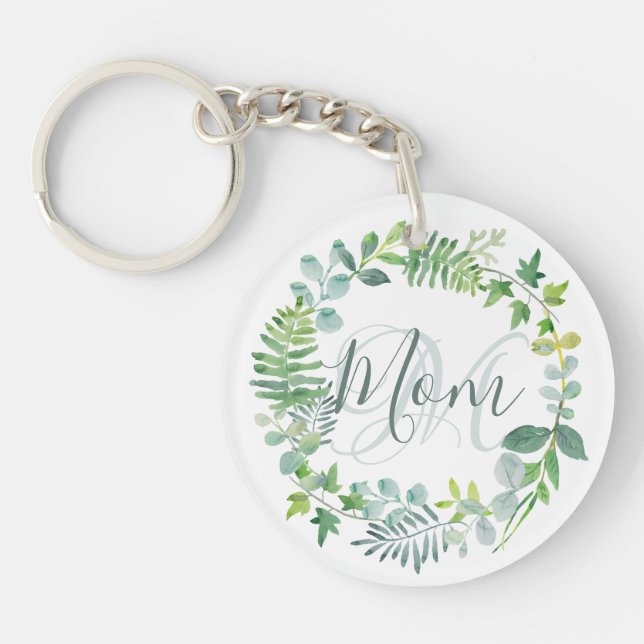 Porte-clefs Maman Vert Feuillage Aquarelle Foliage Photo (Devant)