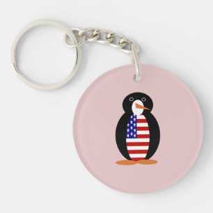 Porte-clefs Manchot USA -- Manchot américain -- Fond rose