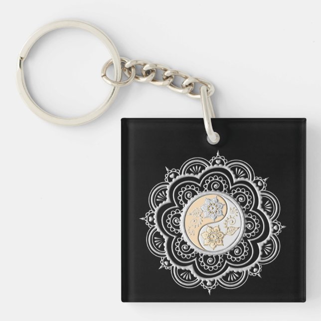 Porte-clefs Mandala argent et or (Devant)