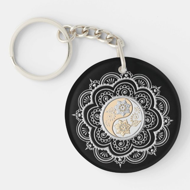 Porte-clefs Mandala argent et or (Devant)