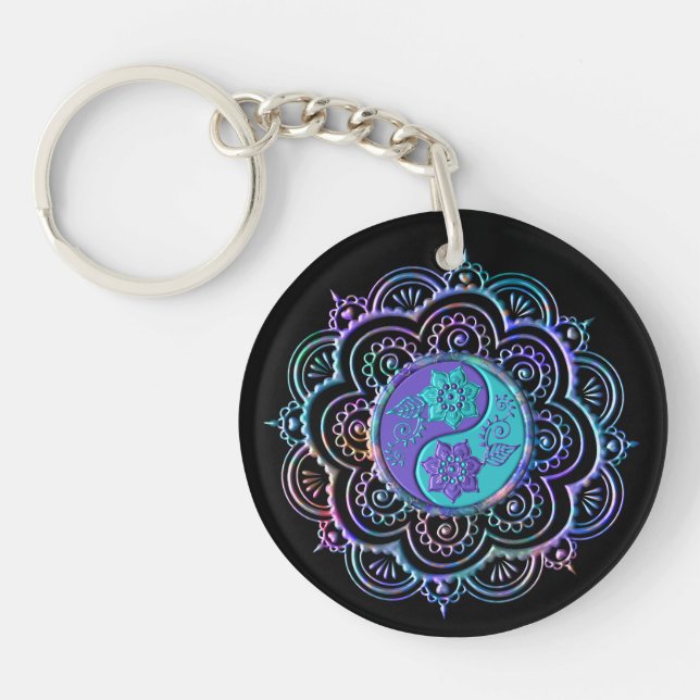 Porte-clefs Mandala bleu et violet (Devant)