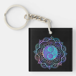 Porte-clefs Mandala bleu et violet