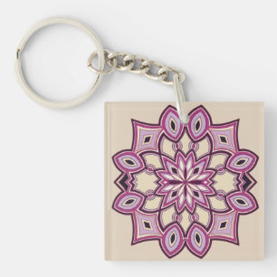 Porte-clefs Mandala de fleur rose