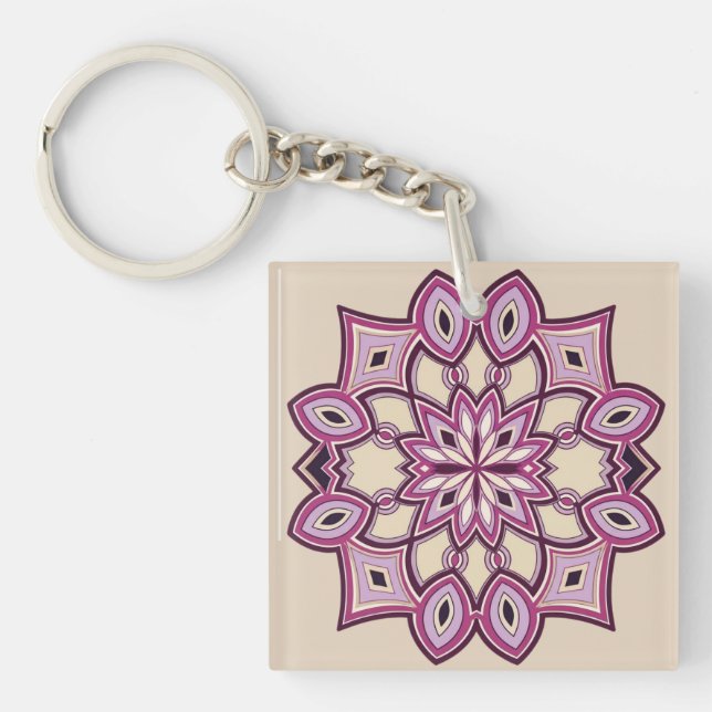 Porte-clefs Mandala de fleur rose (Devant)