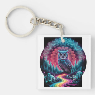 Porte-clefs Mandala de hibou psychédélique - Art forestier tri