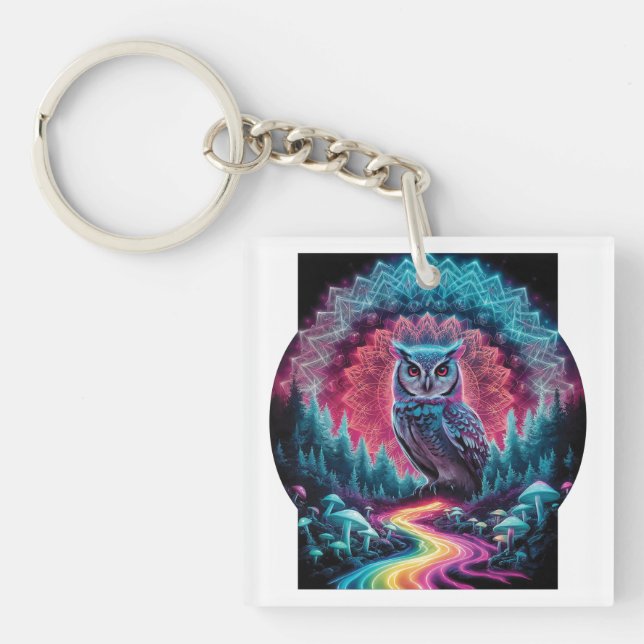 Porte-clefs Mandala de hibou psychédélique - Art forestier tri (Devant)