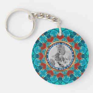 Porte-clefs Mandala de mots personnalisés et photo Aqua sarcel