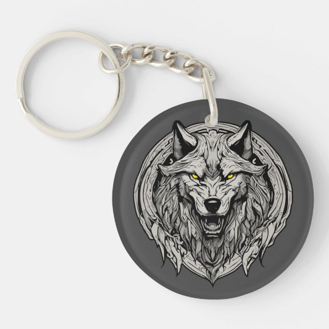 Porte-clefs Mandala du Loup Féroce : Symbole de Force (Devant)