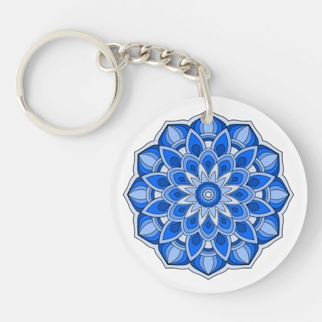 Porte-clefs Mandala en bleu (Devant)