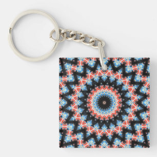 Porte-clefs Mandala étoile noir, bleu et rouge