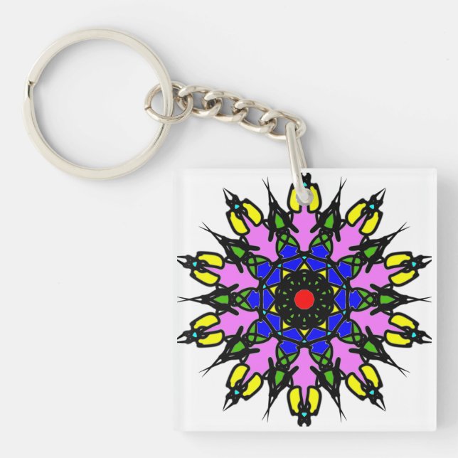Porte-clefs Mandala floral vibrant (Devant)