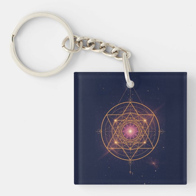Porte-clefs Mandala Lumineux de l'Harmonie Dorée (Devant)