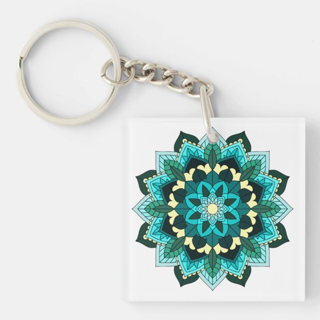 Porte-clefs Mandala Motif 02 en aqua (Devant)