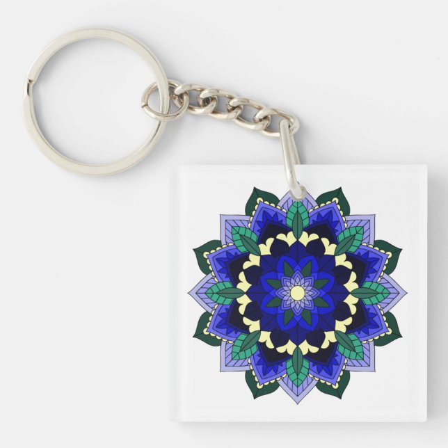 Porte-clefs Mandala Motif 02 en bleu foncé (Devant)