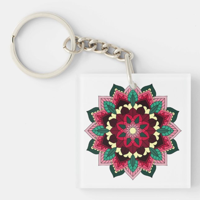 Porte-clefs Mandala Motif 02 en rose profond (Devant)