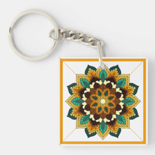 Porte-clefs Mandala Motif 2002 en anneau à touches jaunes et t