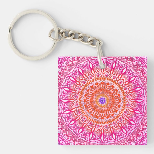Porte-clefs Mandala rose violet (Devant)
