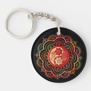 Porte-clefs Mandala rouge et or