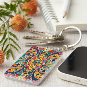 Porte-clefs Mandala Symphonie des couleurs – Floral psychédéli