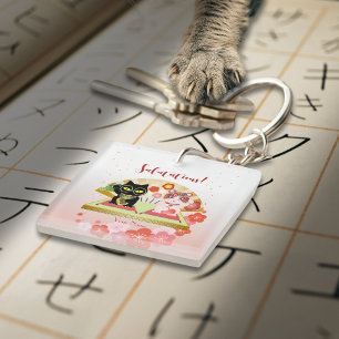 Porte-clefs Maneki Neko Lucky Carré