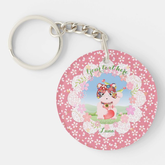 Porte-clefs Maneki Neko Lucky Luna Round (Devant)