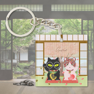 Porte-clefs Maneki Neko Lucky Poiluna Acrylique Carré