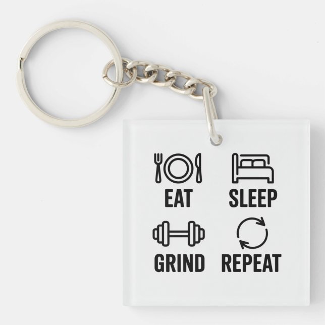 Porte-clefs Manger. Dormir. Bûcher. Répéter (Devant)