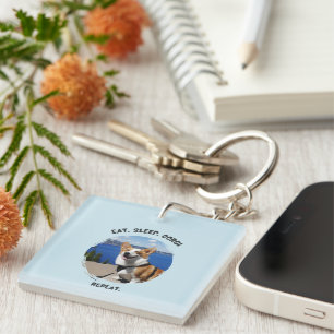 Porte-clefs 'Manger. Dormir. Corgi. Répéter.' Photo personnali