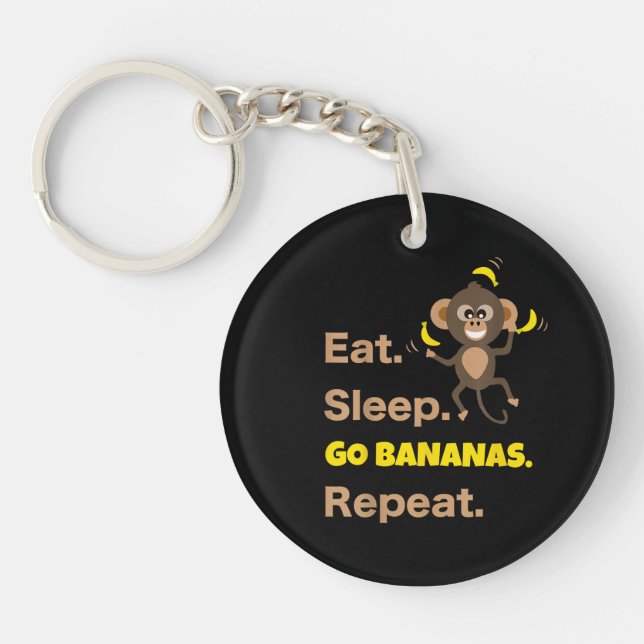 Porte-clefs Manger Dormir Devenir Fou de Bananes Répéter Drôle (Devant)