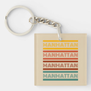 Porte-clefs Manhattan Style rétro Texte personnalisé