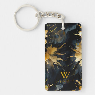 Porte-clefs marbre abstrait or noir