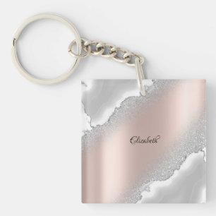Porte-clefs Marbre Argent Paillettes Or Rose Élégant Moderne