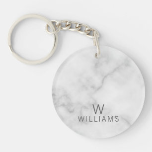 Porte-clefs Marbre blanc avec monogramme et nom personnalisés