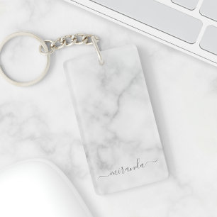 Porte-clefs Marbre blanc de nom personnalisé de script modern