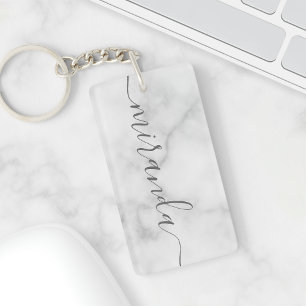 Porte-clefs Marbre blanc de nom personnalisé de script modern